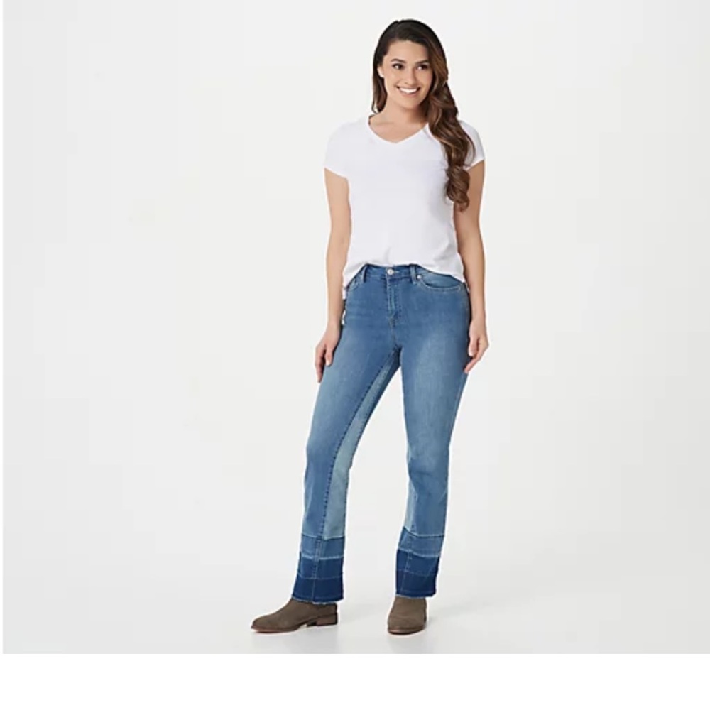 LOGO Lori Goldstein Pieced Seamed Mini Boot Jeans 12 Designer Denim